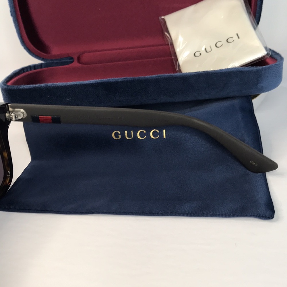 New - GUCCI  GG0008s SQUARE/RECTANGLE HAVANA BROWN BLUE FASHION DESIGNER EYEWEAR - Picture 9 of 13